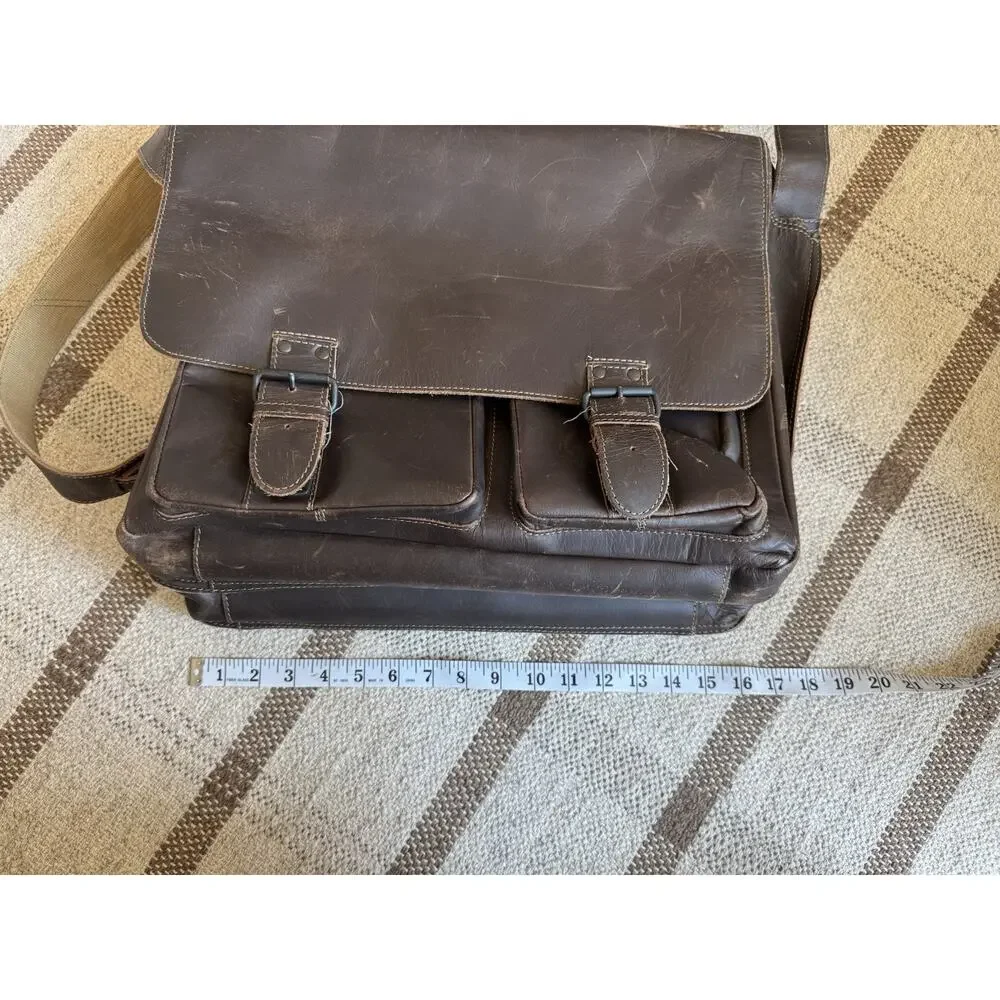 Aunts And Uncles Big Finn Vintage Brown Buffalo Leather Briefcase Crossbody
